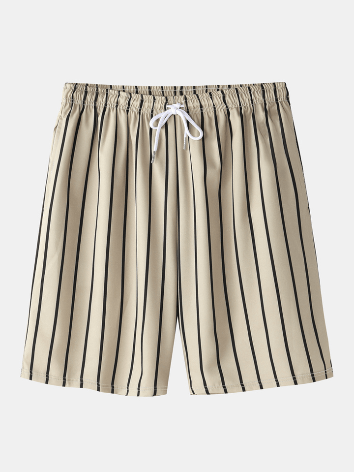 Mens Letter 17 Print Striped Raglan Sleeve Drawstring Shirts Shorts - MRSLM