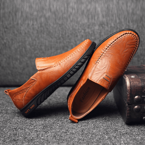 Slip Resistant Casual Business Walking Leather Flats - MRSLM