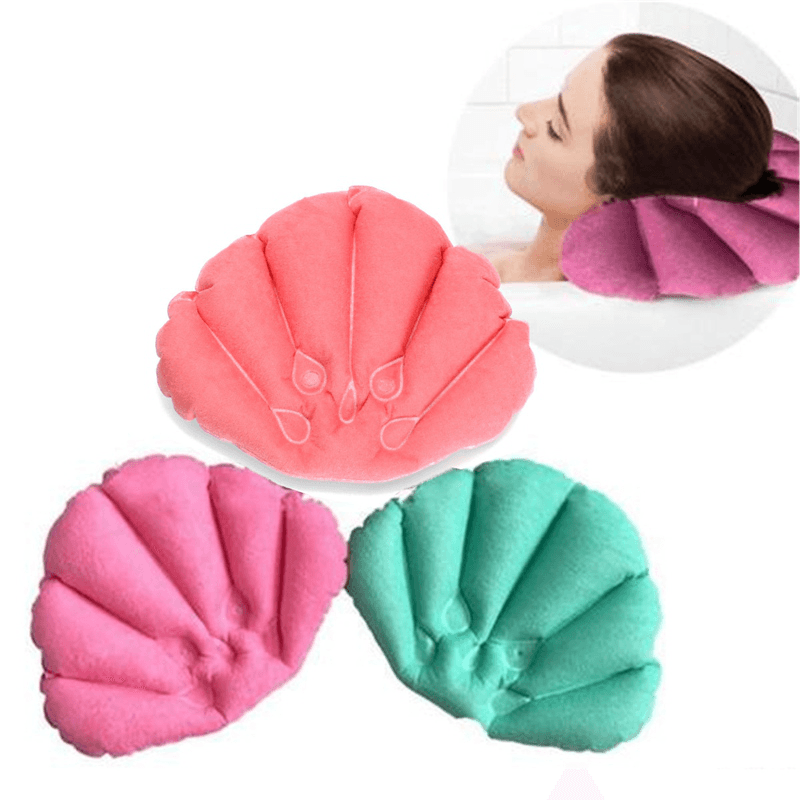 Honana Bathroom Products Home Spa Inflatable Pillow Cups Shell Shaped Neck Bathtub Cushion Random Color Accessories - MRSLM