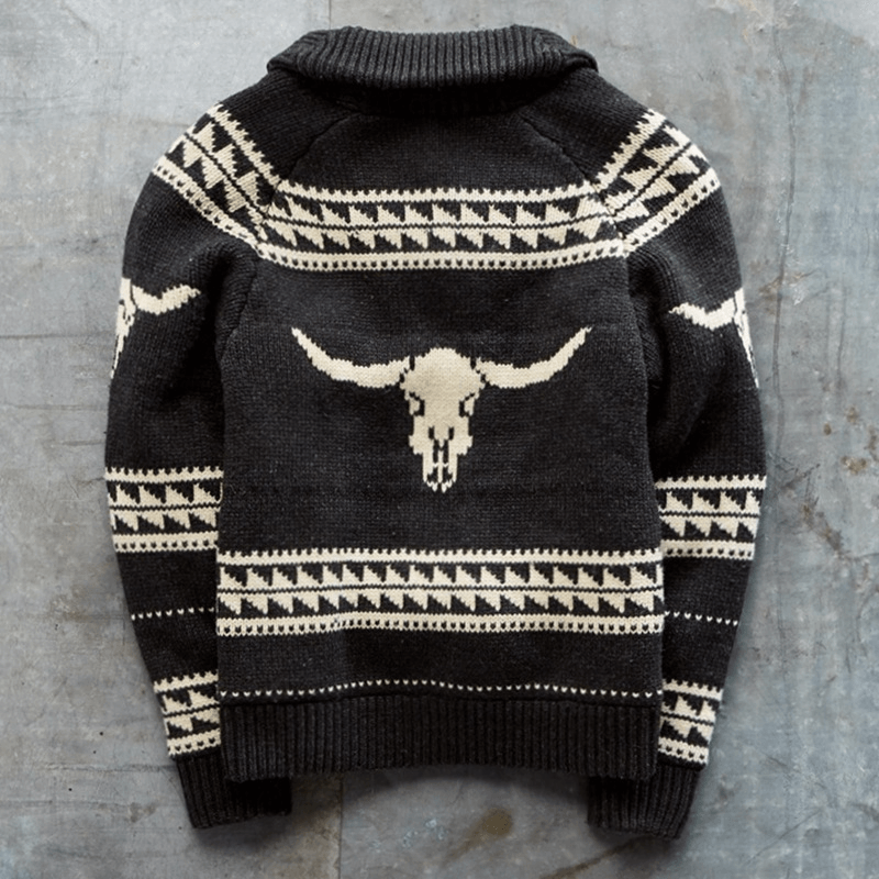 New Men'S Clothing Autumn and Winter Long-Sleeved Black Jacquard Sweater - MRSLM