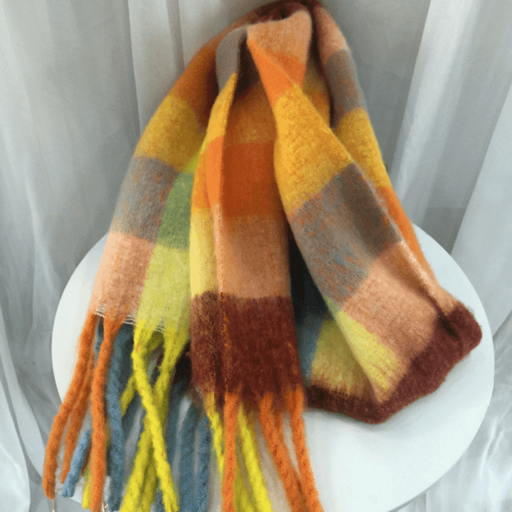 Women'S Autumn Colorful Striped Warm Cashmere Plaid Scarf - MRSLM