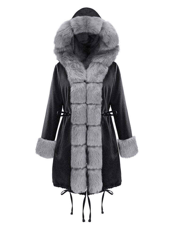 Long Sleeve Print Fur Collar Hooded Thick Coats - MRSLM