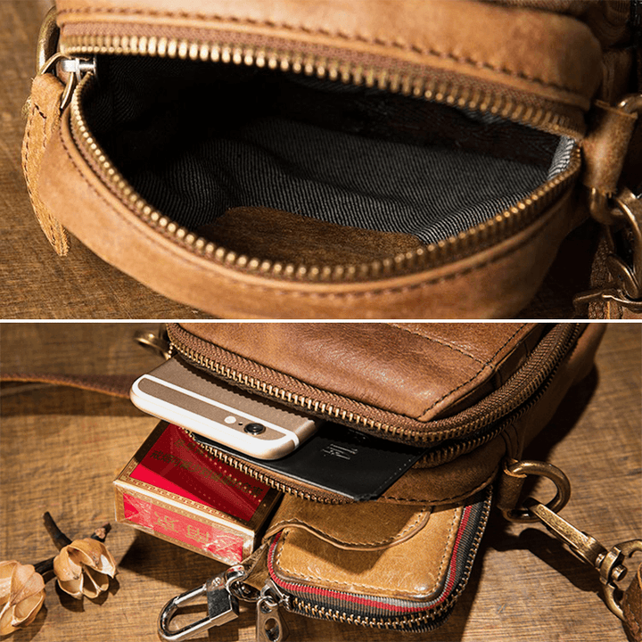 Ekphero Men Multi-Pocket Large Capacity Belt Bag Crossbody Shoulder Bags Retro Casual 6.5 Inch Phone Bag - MRSLM