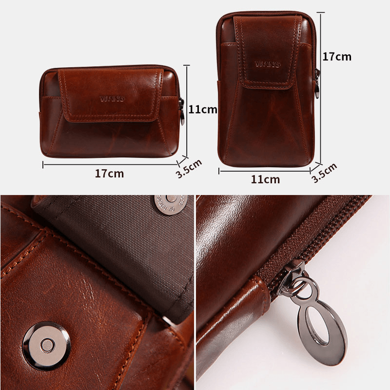 Men Genuine Leather 6 Inch Phone Bag Belt Bag Waist Bag for Business - MRSLM