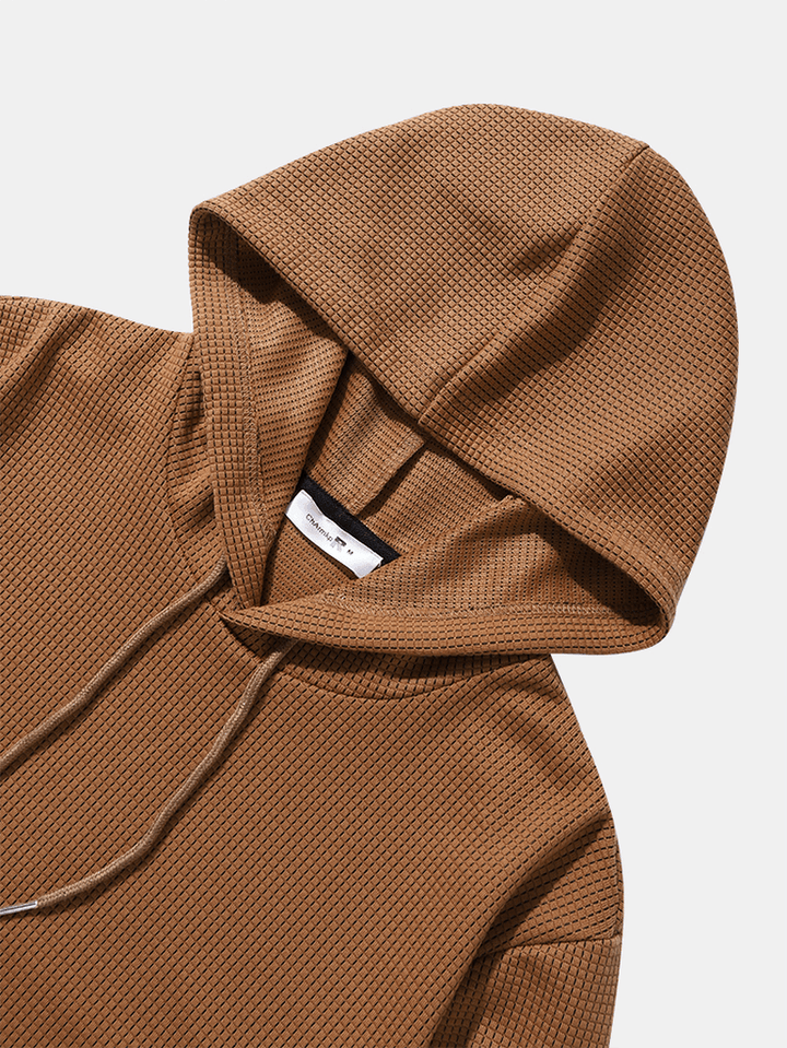 Men Solid Side Pocket Zipper Drawstring Hooded Sweatshirts - MRSLM