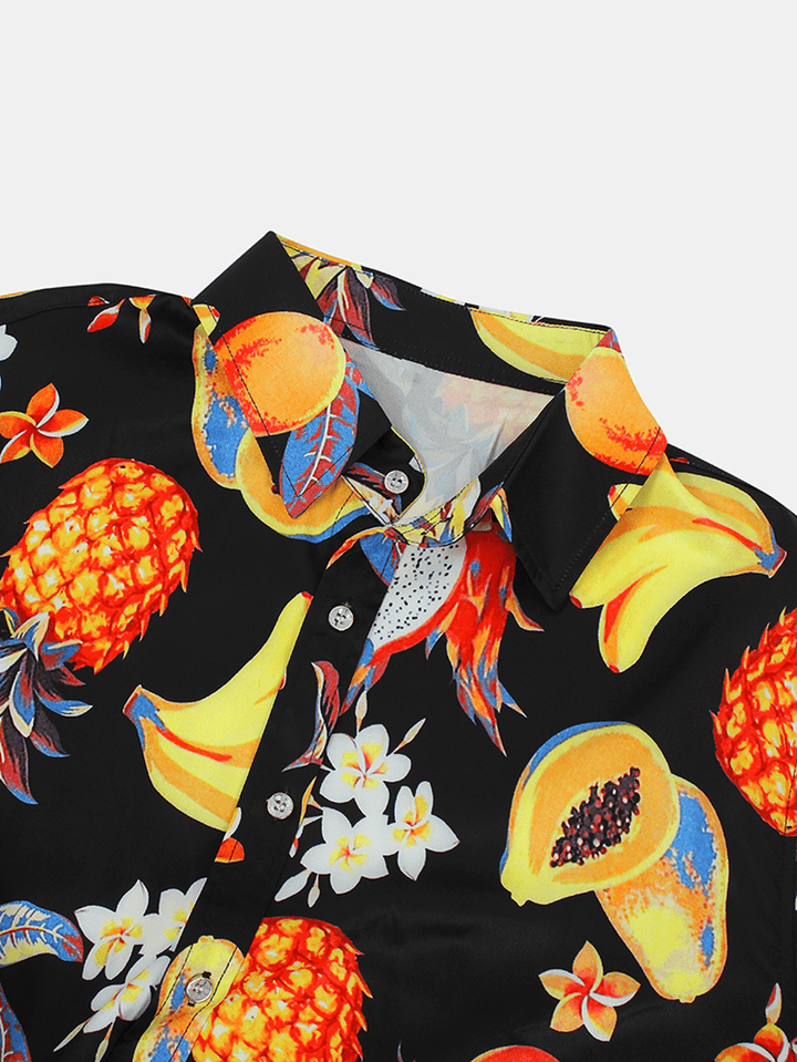Mens Tropical Fruit Print Light Casual Thin Lapel Short Sleeve Shirts - MRSLM