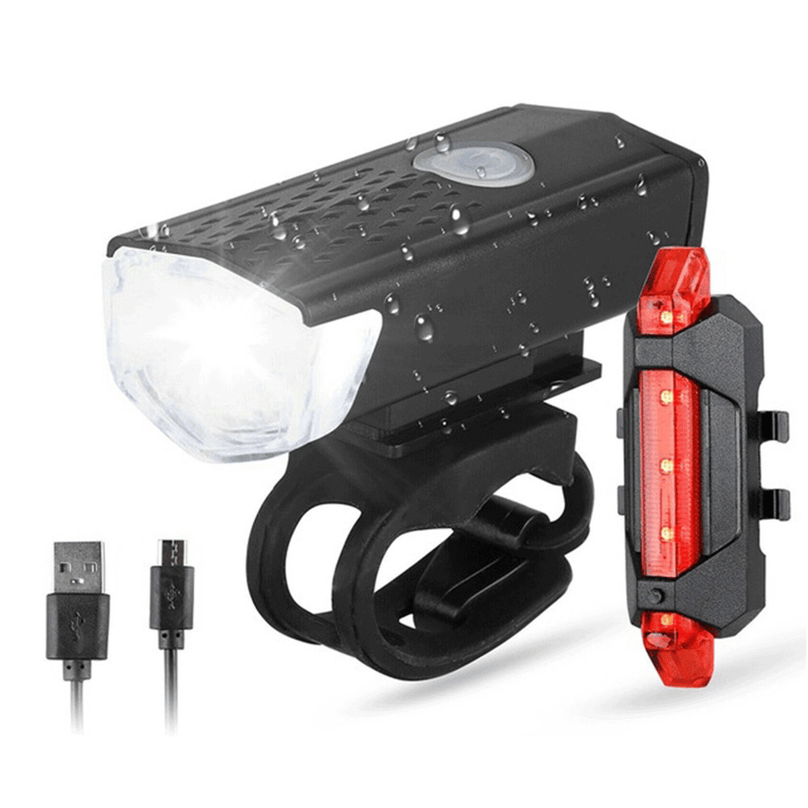 BIKIGHT Bicycle Front+Rear Light Set USB LED Rechargeable MTB Mountain Front Lamp Headlight Rainproof Ultralight Flashlight Bicycle Light - MRSLM