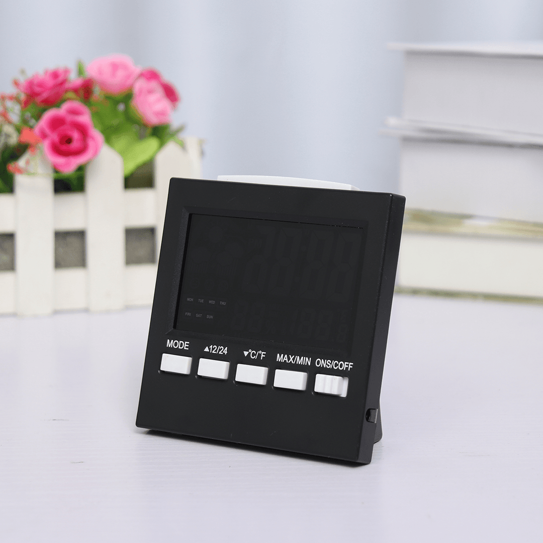 LED Digital Alarm Clock Temperature Humidity Weather Color Display with Backlit - MRSLM