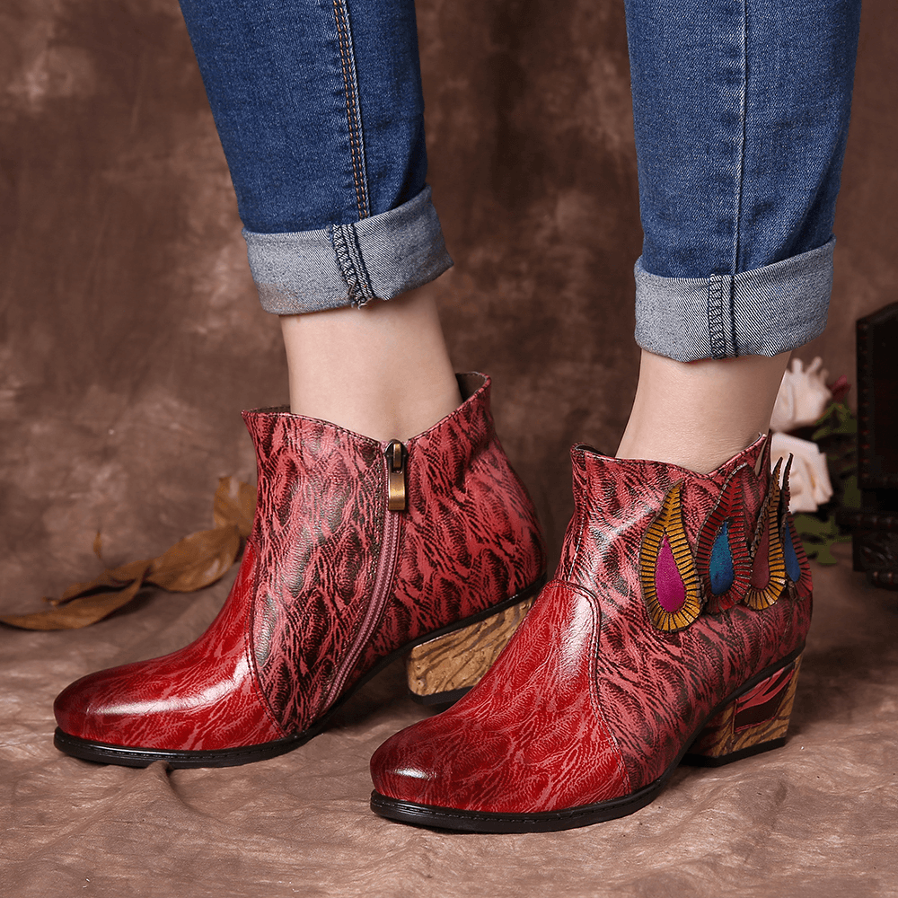 Women Retro Multicolored Drop Shaped Pattern Ankle Boots - MRSLM