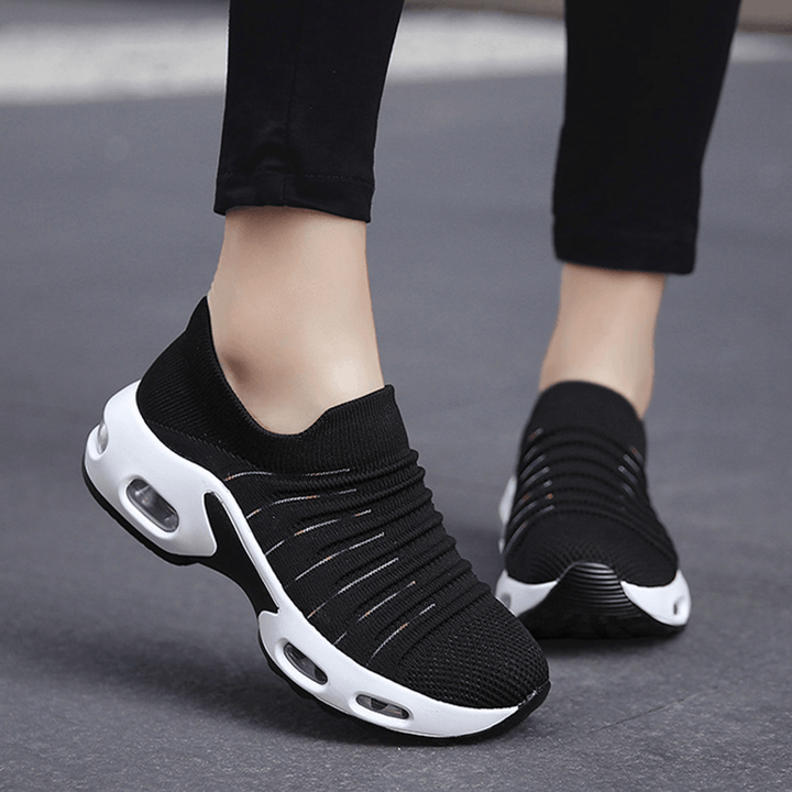 Women Brief Solid Fabric Breathable Soft Sole Cushioned Slip on Casual Sports Shoes - MRSLM