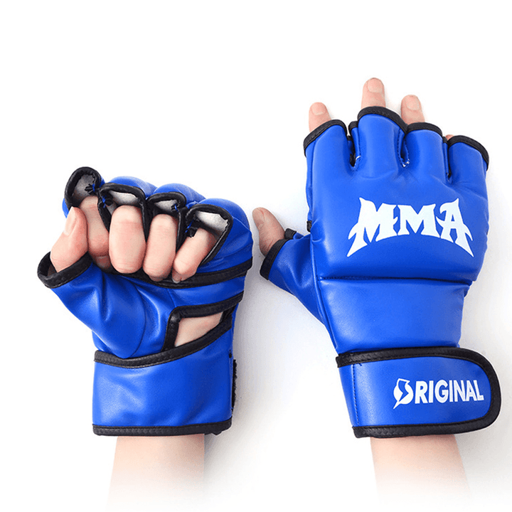 MMA 8Oz/10Oz/12Oz/14Oz Boxing Black Gloves Thickened Foam Half Finger Breathable Sports Boxing Training Gloves for Adult Children - MRSLM