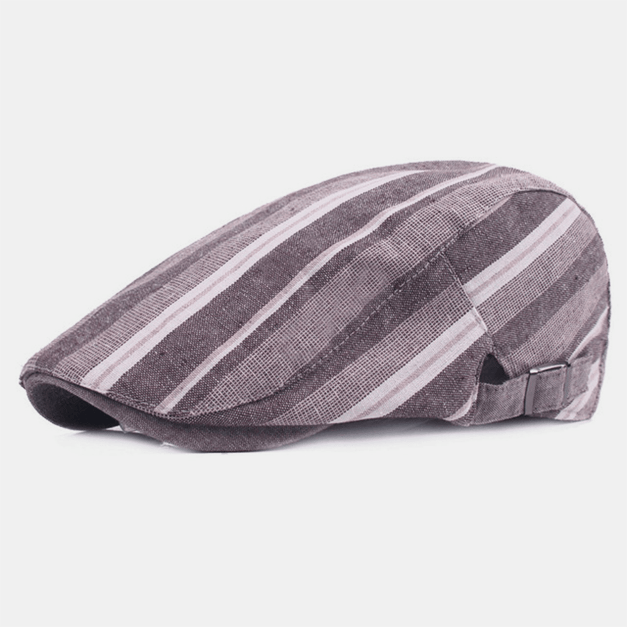 Cotton Linen Beret Caps Casual Forward Hat Colorful Striped Sun Hat - MRSLM
