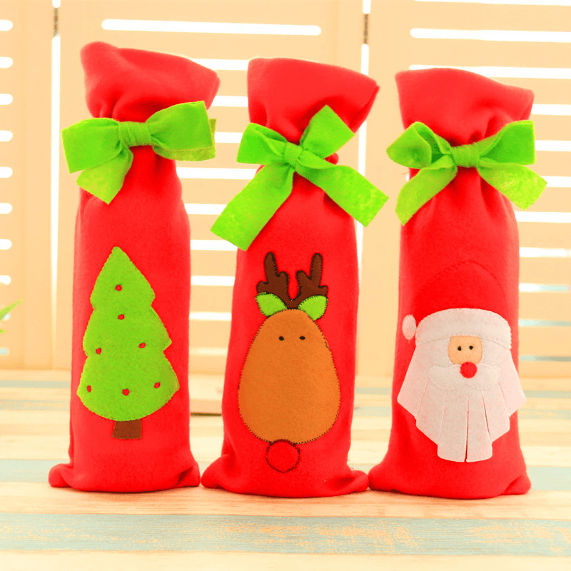 Christmas Decoration Red Santa Tree Elk Wine Bottle Cover Bags Dinner Party Gift - MRSLM