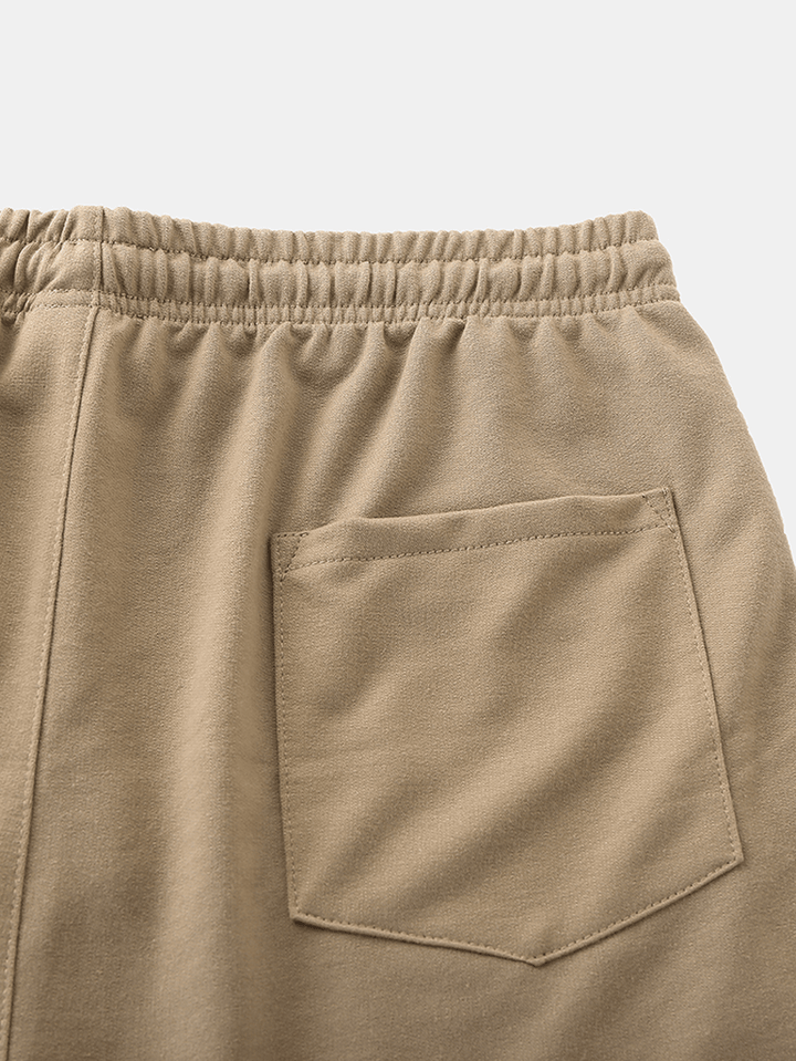 Mens Sport Elastic Waist Pocket Solid Color Casual Shorts - MRSLM