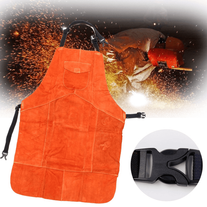 Soldering Apron Cowhide Leather Welding Protective Apron Heat Resistant Soldering Mechanic Smock - MRSLM