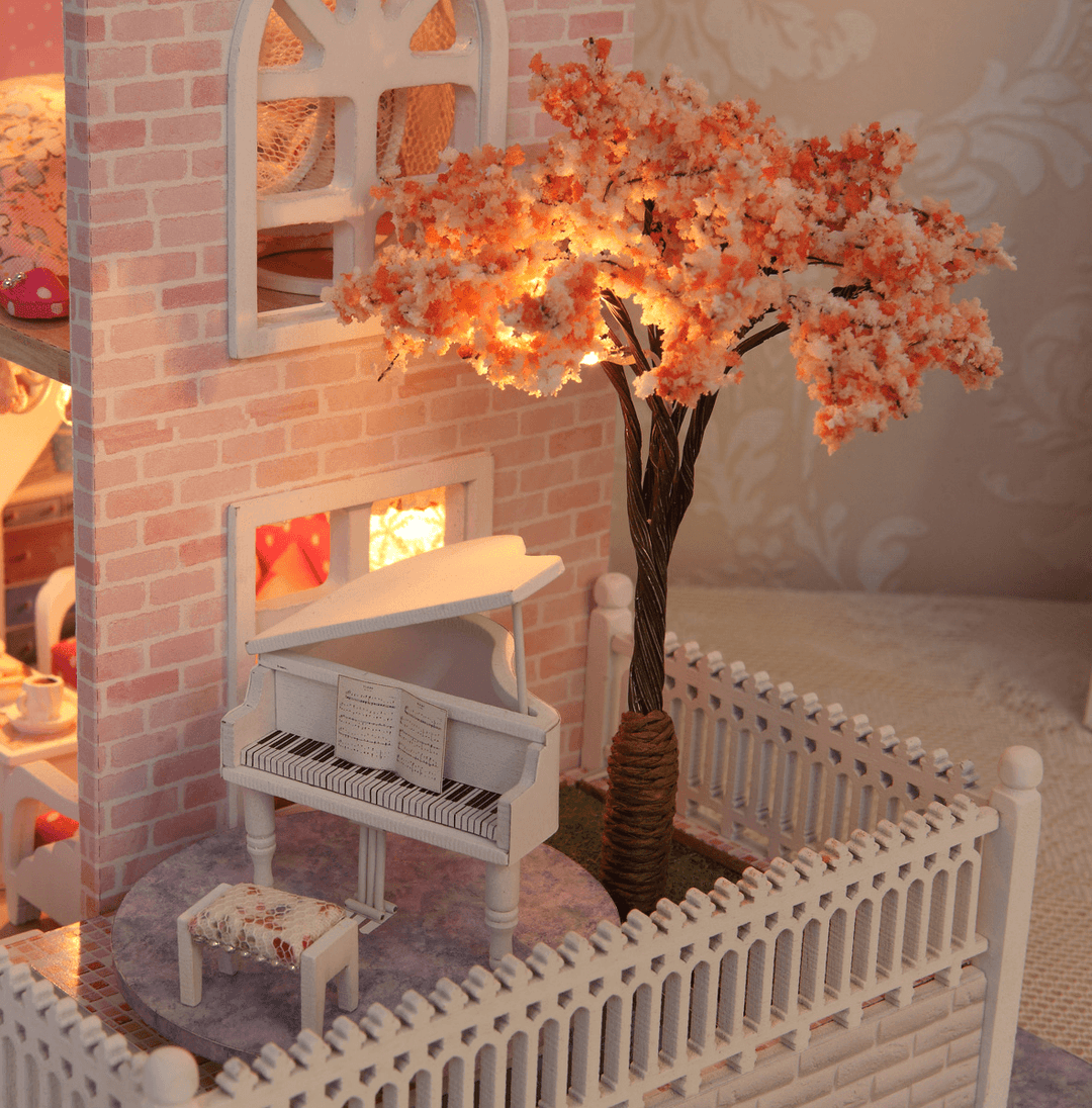 Cuteroom 1/24 DIY Wooden Dollhouse Pink Cherry Handmade Decorations Model with LED Light&Music Birthday - MRSLM