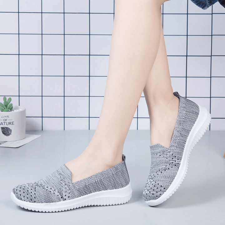 Women Comfortable Mesh Slip on Pattern Sport Walking Shoes - MRSLM