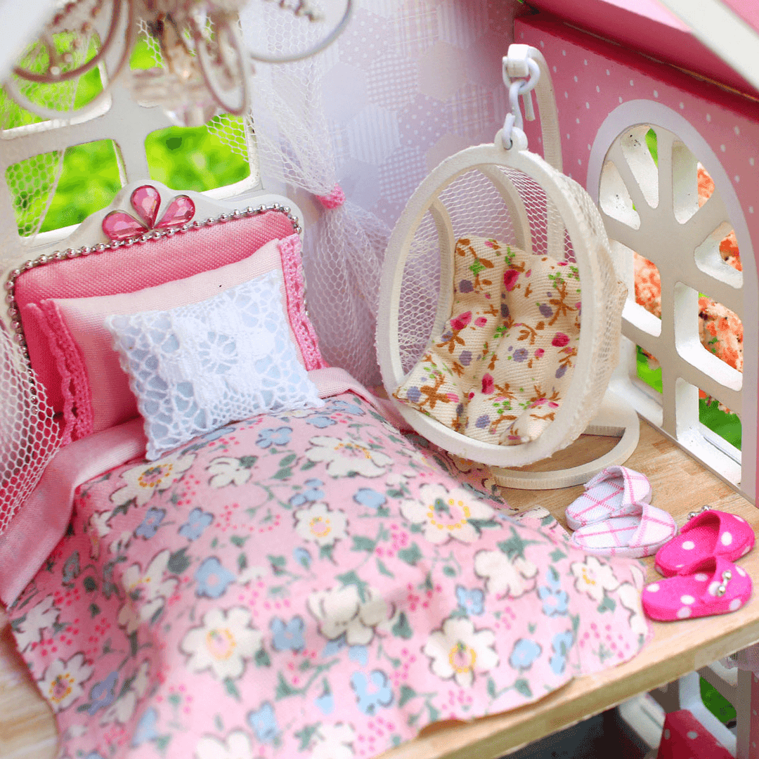 Cuteroom 1/24 DIY Wooden Dollhouse Pink Cherry Handmade Decorations Model with LED Light&Music Birthday - MRSLM