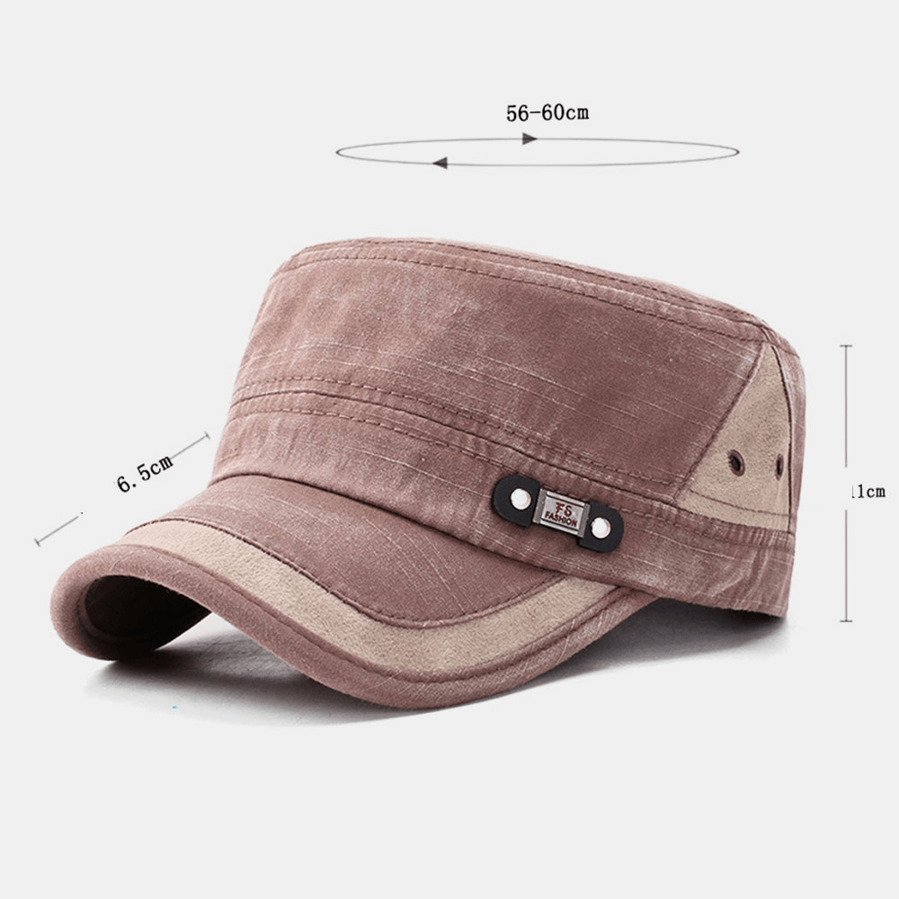 Cotton Made-Old Solid Color Fashion Simple Washed Flat Hat Military Hat for Male - MRSLM
