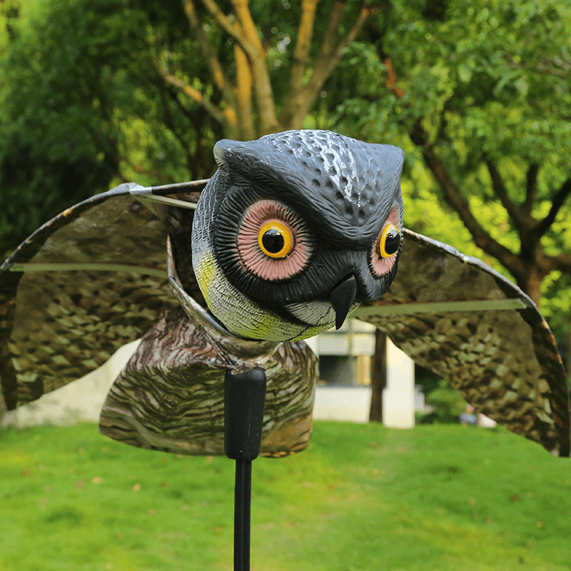 Realistic Bird-X Prowler Owl Scarecrow Bird Proof Repellent Decoy Pest Control Orchard Bird with Moving Wings - MRSLM