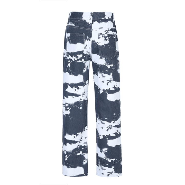 European and American Trend High Street Washed Tie-Dye Printed Denim Trousers for Men - MRSLM