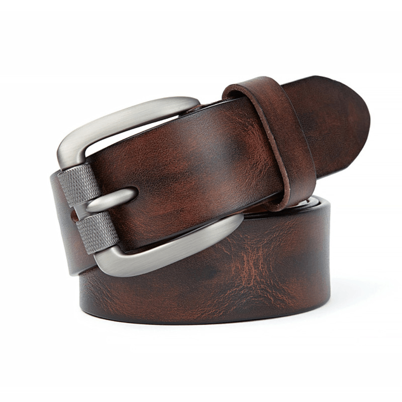 Men'S Belt Vegetable Tanned Top Layer Cowhide Belt Pin Buckle Washed Retro Belt - MRSLM