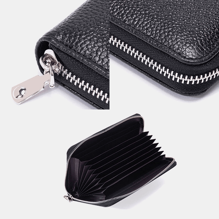Men & Women Genuine Leather Large Capacity RFID Anti-Theft Card Holder Business Clutch Bag Long Wallet - MRSLM