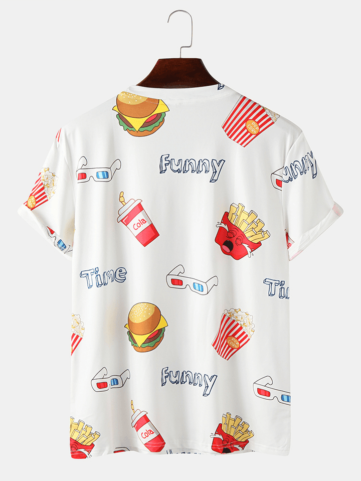 Mens Funny Fast Food Print round Neck Cotton Short Sleeve T-Shirts - MRSLM