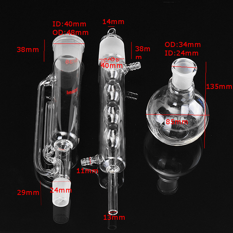 250Ml 24/40 Allihn Condenser Flat Bottom Flask and 40/38 Soxhlet Extraction Glassware - MRSLM