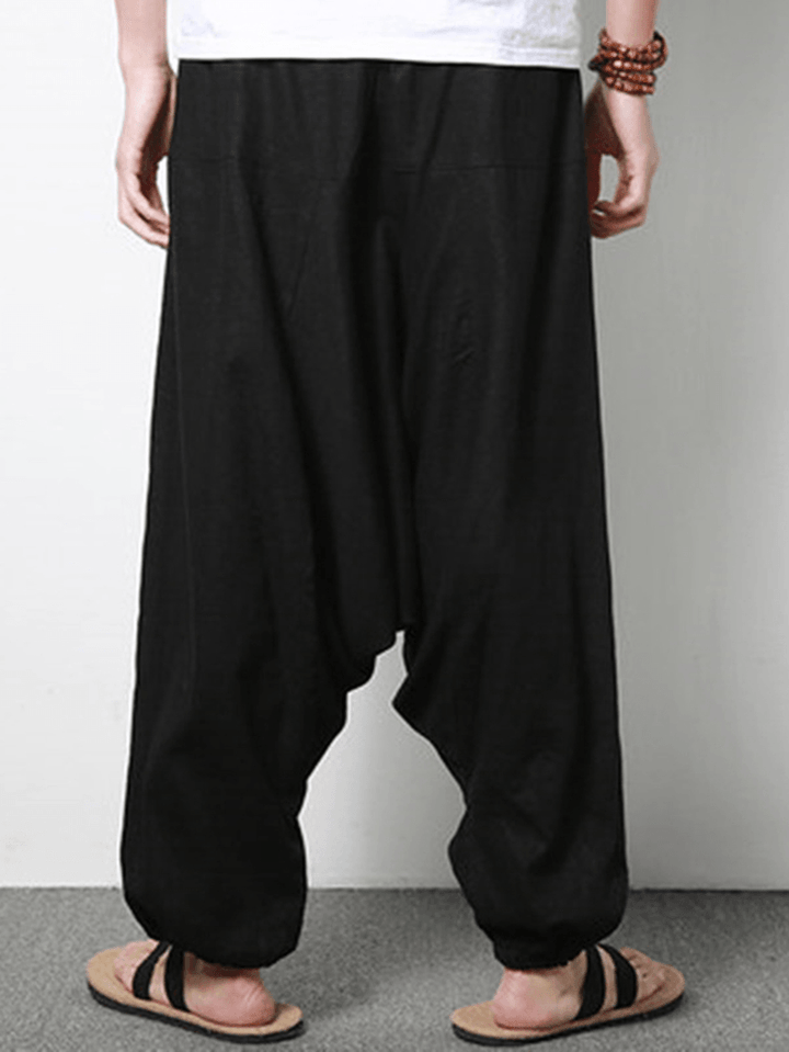 Men Cotton Linen Harem Pants Casual Baggy Loose Trousers Fashion Wide Legs Trousers - MRSLM
