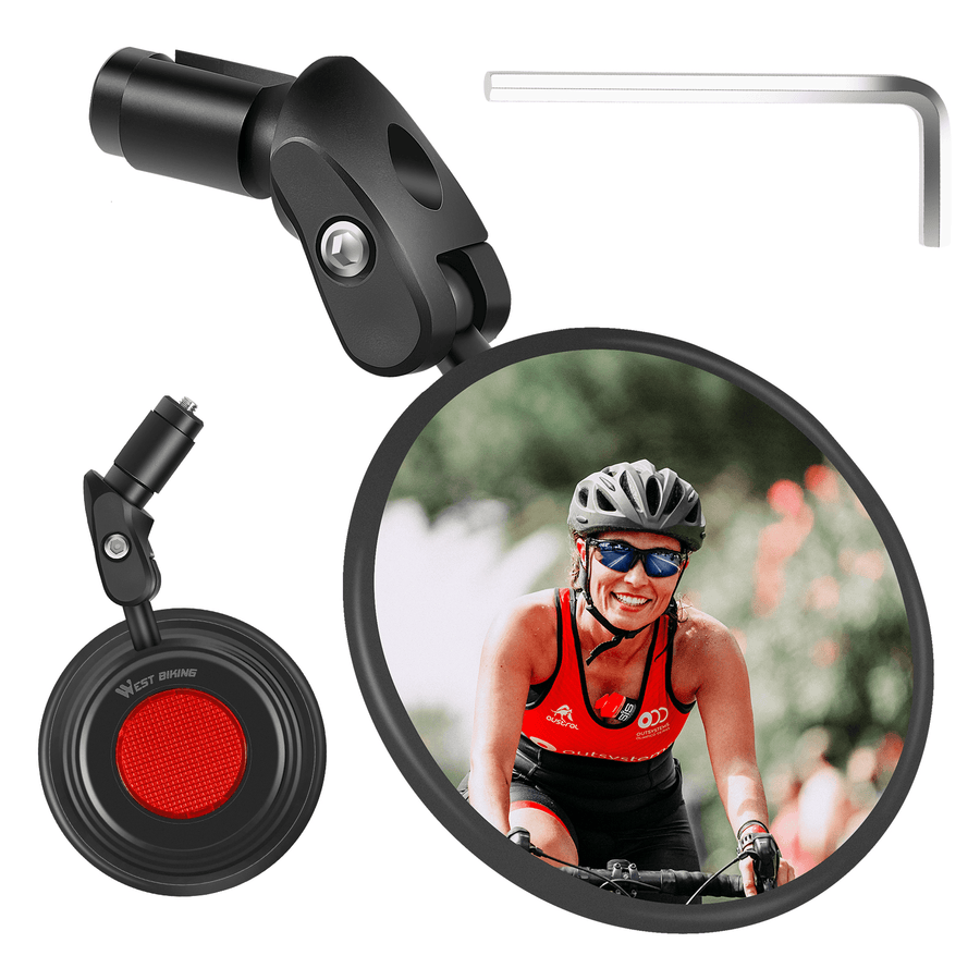 WEST BIKING 1 Pc Wide Range HD Bike Mirror Safe Crystal 360° Adjustable Blind Spot Rearview Mirror for 17.4-22Mm Handle Bar - MRSLM