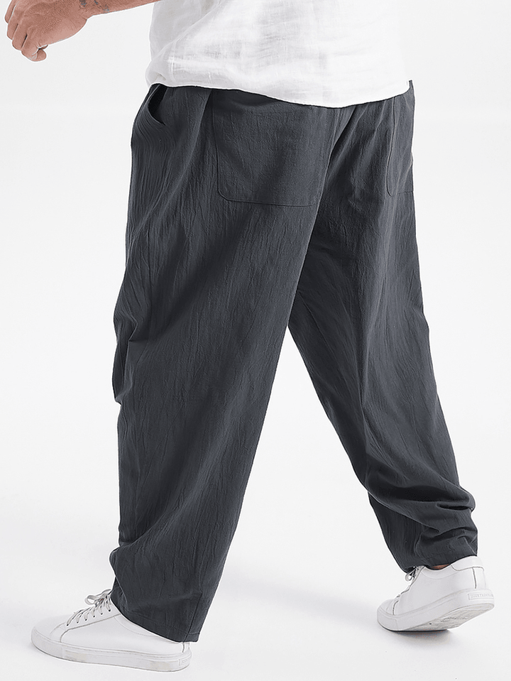 Plus Size Mens Solid Color Drawstring Harem Pants with Pocket - MRSLM