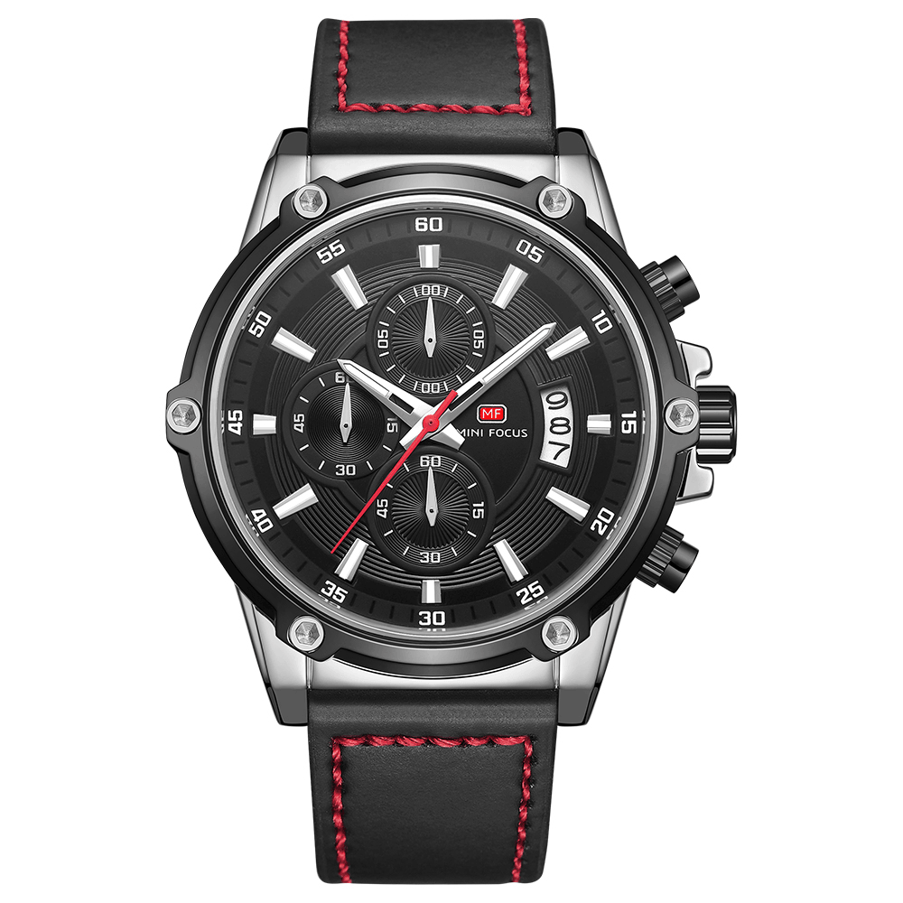 MINI FOCUS MF0175G Military Style Luminous Date Leather Strap Men Wrist Watch Quartz Watch - MRSLM