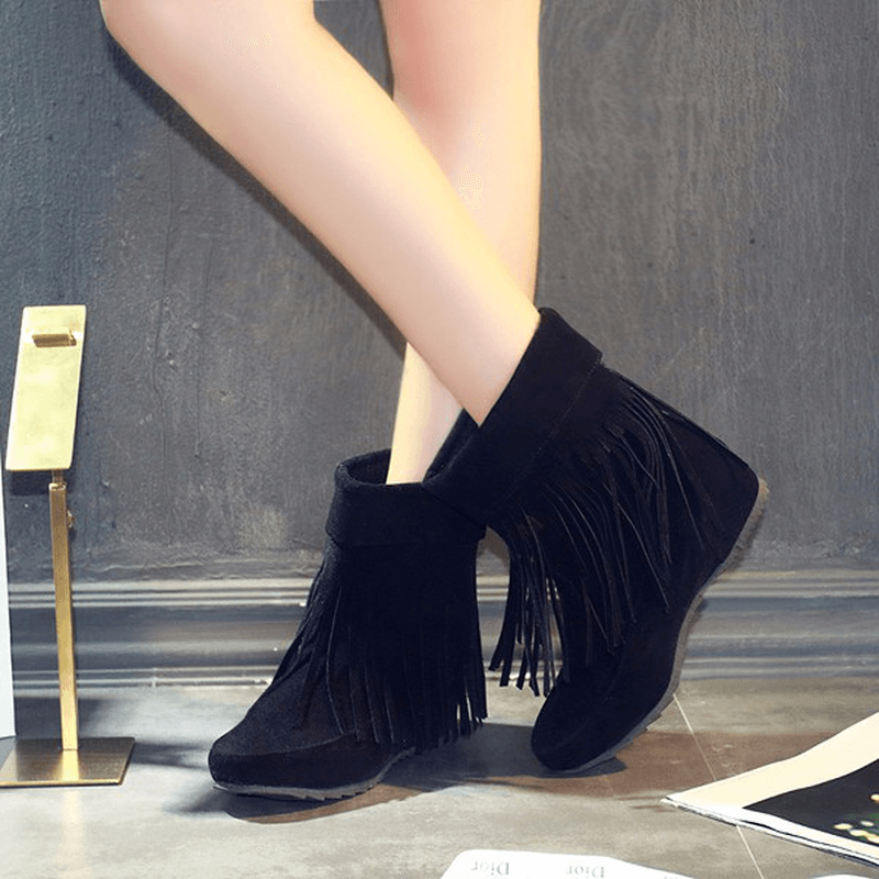 US Size 5-12 Women Suede Boot Outdoor Casual Fashion Tassels Comfortable Short Boots - MRSLM