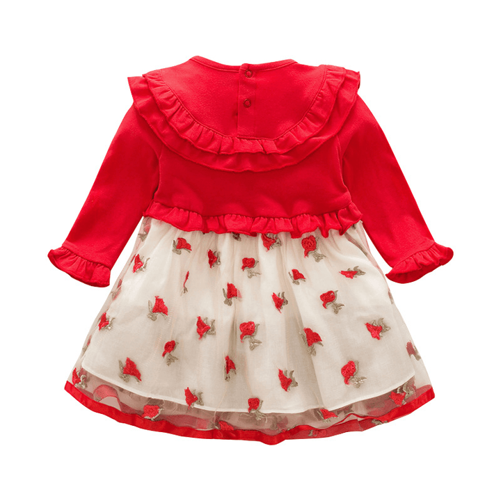 Euramerican Style Girls Dress Baby Baby Skirt Dress Dress Cotton Rose 100 Day Old Son Dress - MRSLM