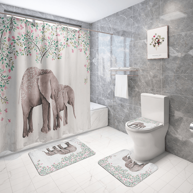 3Pcs Anti-Slip Bath Rug Elephant Mat Bathroom Mat Set Bathroom - MRSLM