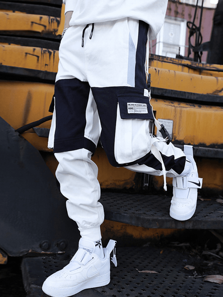 Boys' Drawstring Hip Hop Loose Stitching Contrast Color Casual Pants Overalls: Comfortable and Trendy - MRSLM