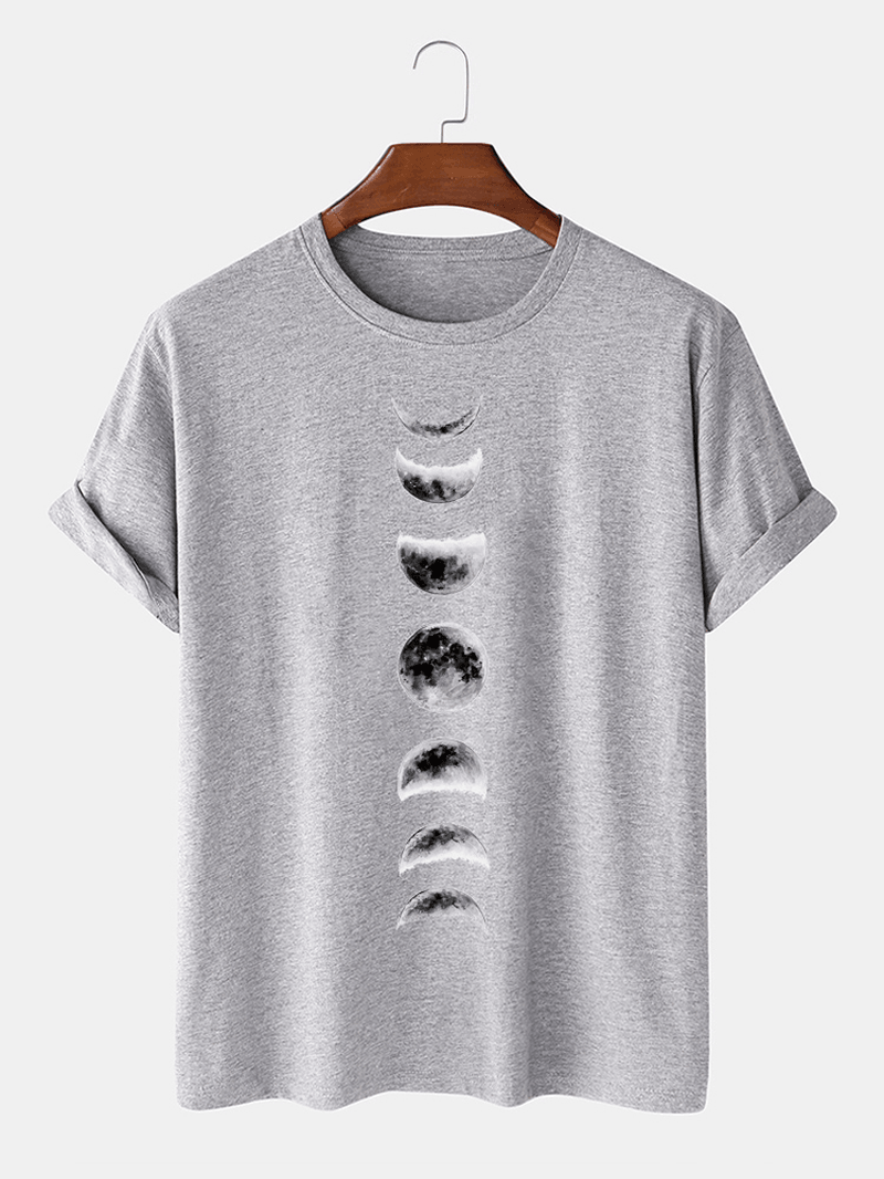 Mens 100% Cotton Moon Eclipse Printed Short Sleeve Graphic T-Shirts - MRSLM