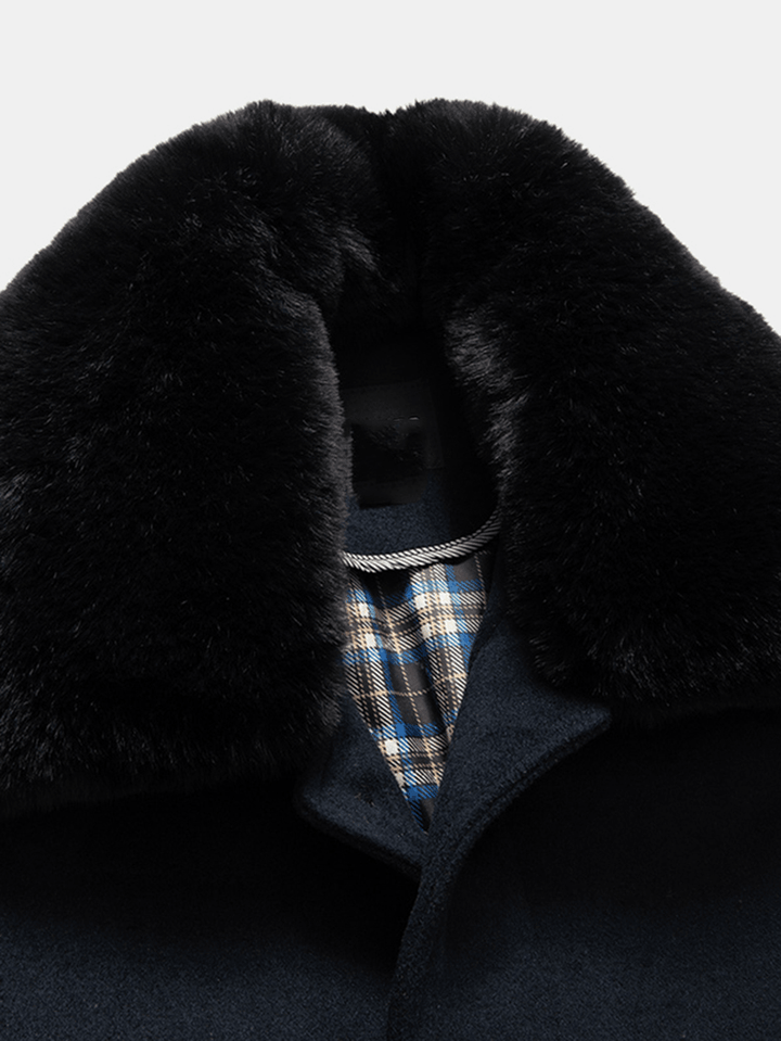 Mens Woolen Removable Collar Thicken Business Mid-Length Warm Overcoat - MRSLM