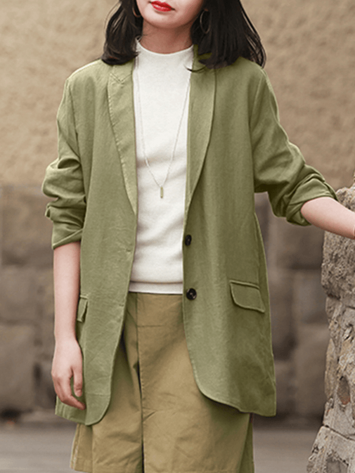 Women 100% Cotton Solid Lapel Casual Pockets Daily Workwear Suits - MRSLM