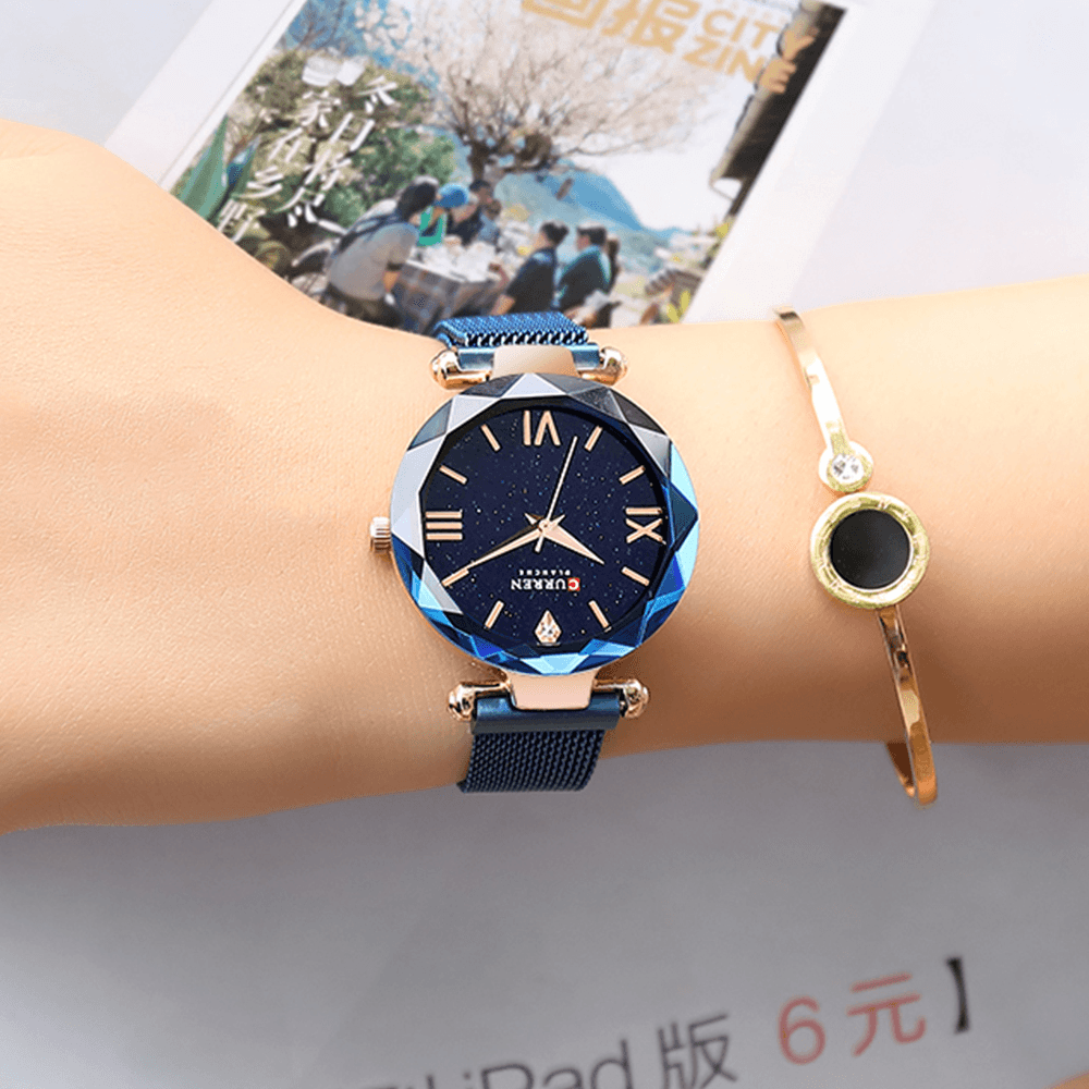 CURREN 9063 Elegant Design Romantic Sky Dial Show Women Wrist Watch Full Steel Quartz Watch - MRSLM