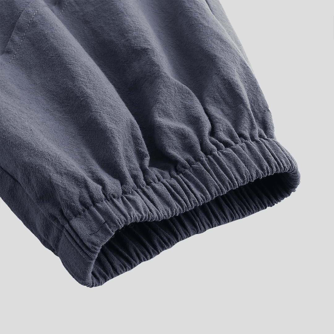 Mens 100% Cotton Solid Color Elastic Waist Jogger Pants - MRSLM