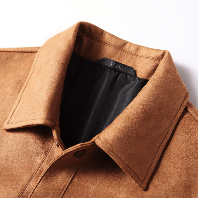 Simple Men'S Loose Polyester Suede Jacket - MRSLM
