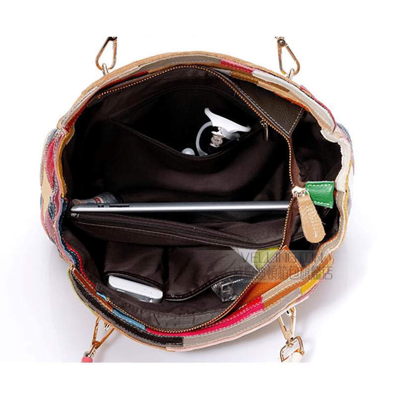 Women Patchwork Cowhide Colorful Handbag - MRSLM