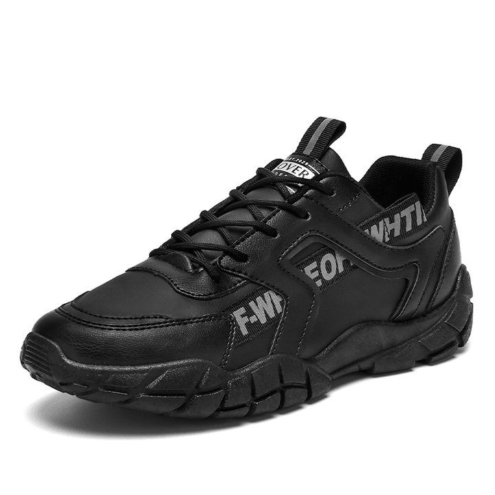 Men Leather Breathable Soft Sole Lace up Brief Comfy Running Casual Sports Shoes - MRSLM
