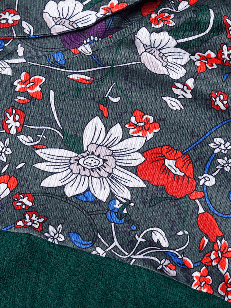 Women Vintage Floral Print Patchwork Turtleneck Long Sleeve Sweatshirts - MRSLM