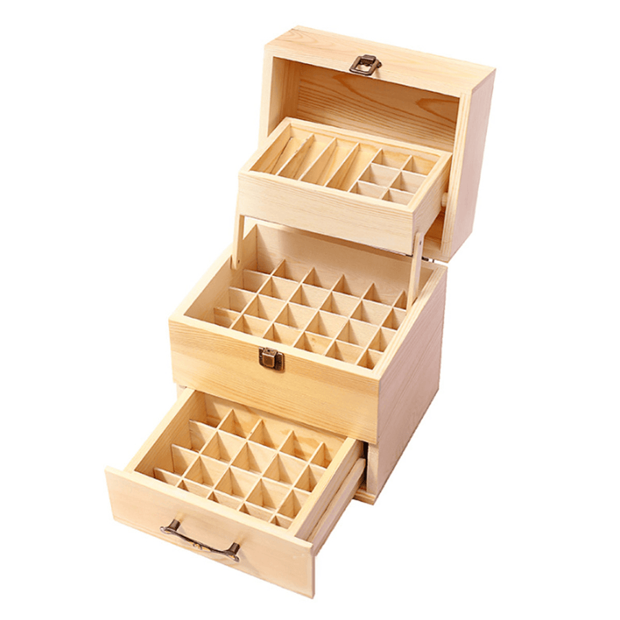 3 Layers Wooden Storage Box Case Essential Oil Bottles Aromatherapy Kitchen Storage Container - MRSLM