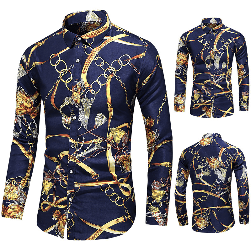 Fashion Simple Men'S Printed Long-Sleeved Shirt - MRSLM