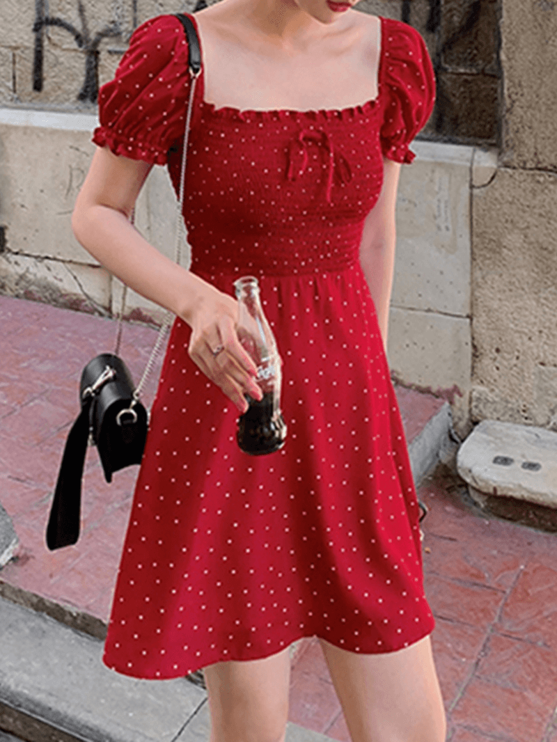 Puff Sleeve Floral Leisure Summer Holiday Dress for Women - MRSLM