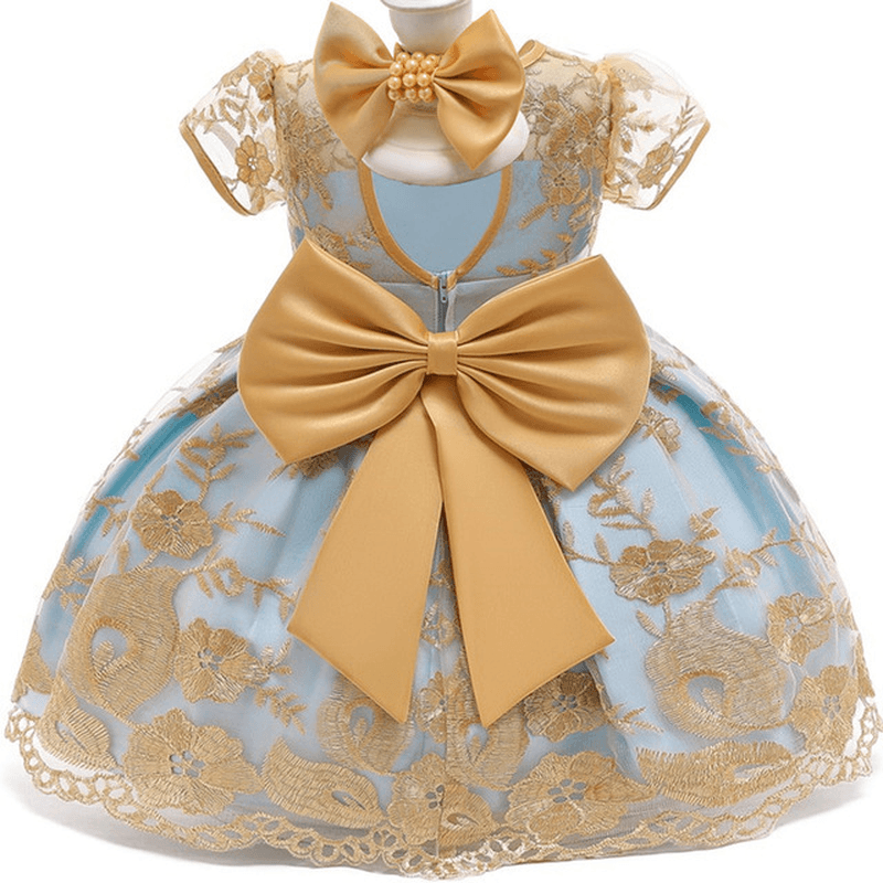 Baby Princess Dress 1-3 Years Old Dress Gold Lace - MRSLM